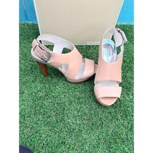 Michael Kors Carla Platform‎ Sandals Taupe Leather Wood Heel 40S1CRHA2L Mens 7.5